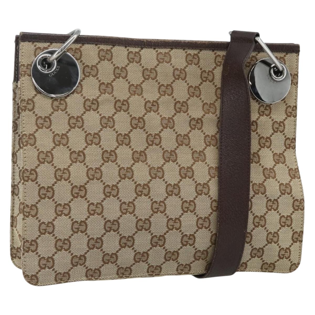 GUCCI GG Canvas Shoulder Bag Beige Silver 120841 Auth ep14120