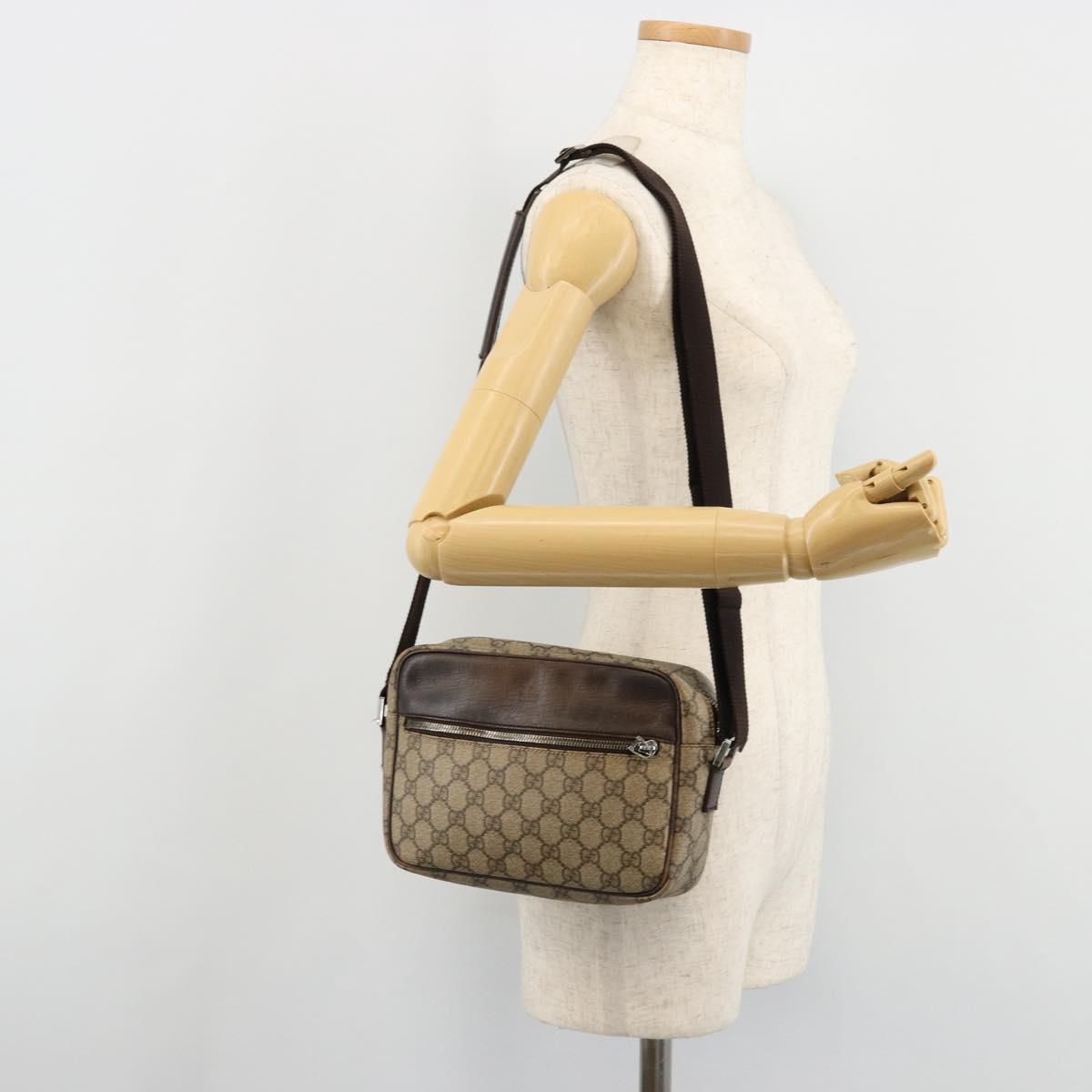 GUCCI GG Supreme Shoulder Bag PVC Beige Silver 114291 Auth ep14124