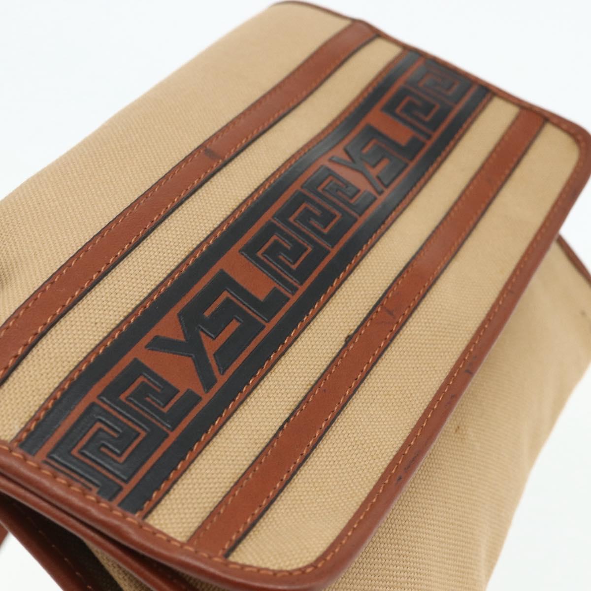 SAINT LAURENT Shoulder Bag Canvas Beige Gold Auth ep14127