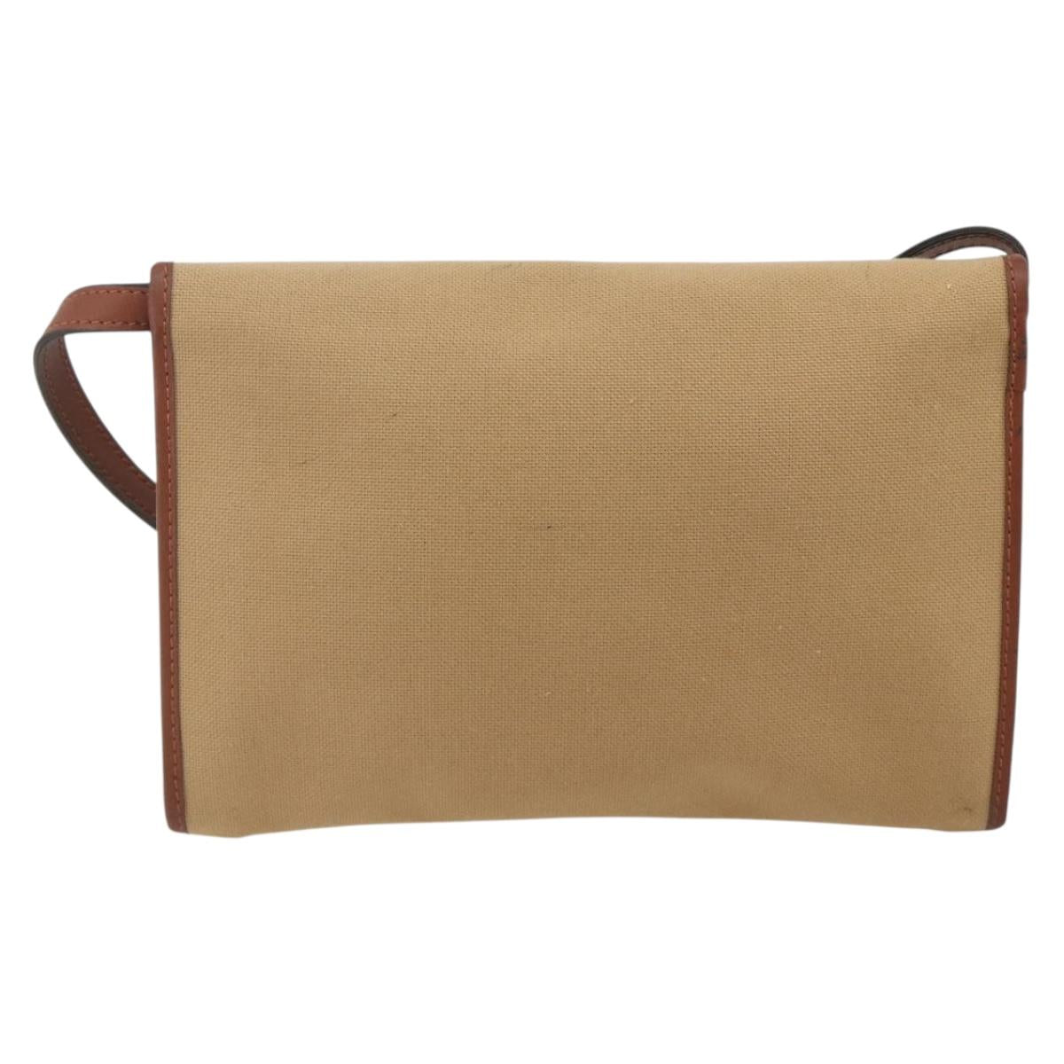 SAINT LAURENT Shoulder Bag Canvas Beige Gold Auth ep14127