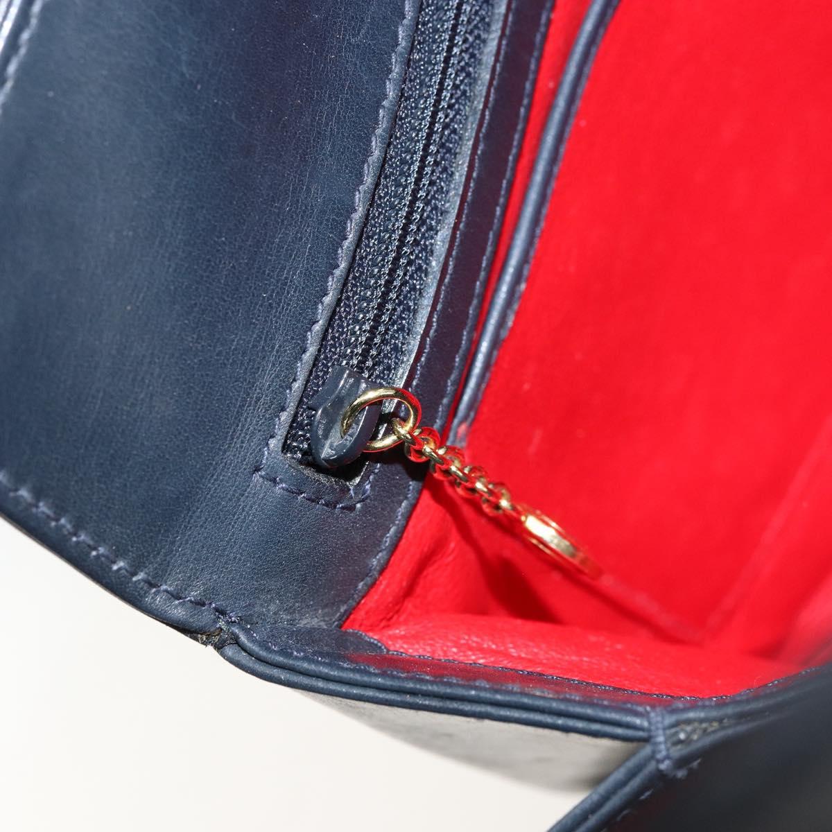 GUCCI Bamboo Hand Bag Leather Navy Gold Auth ep14132