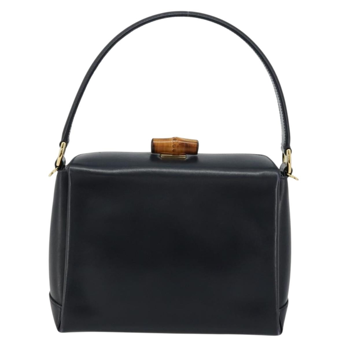 GUCCI Bamboo Hand Bag Leather Navy Gold Auth ep14132