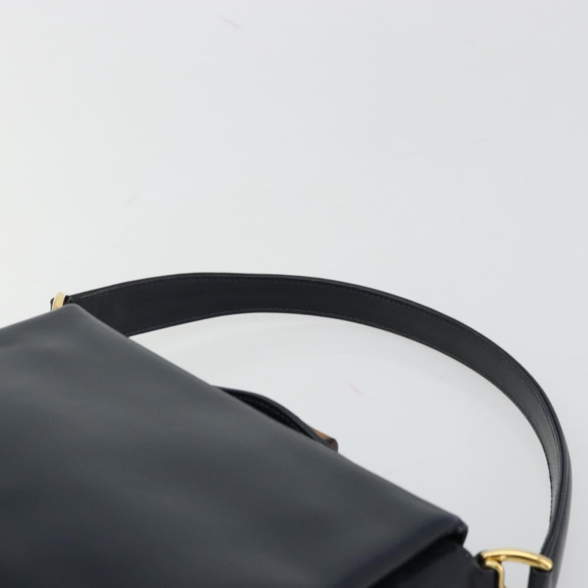GUCCI Bamboo Hand Bag Leather Navy Gold Auth ep14132