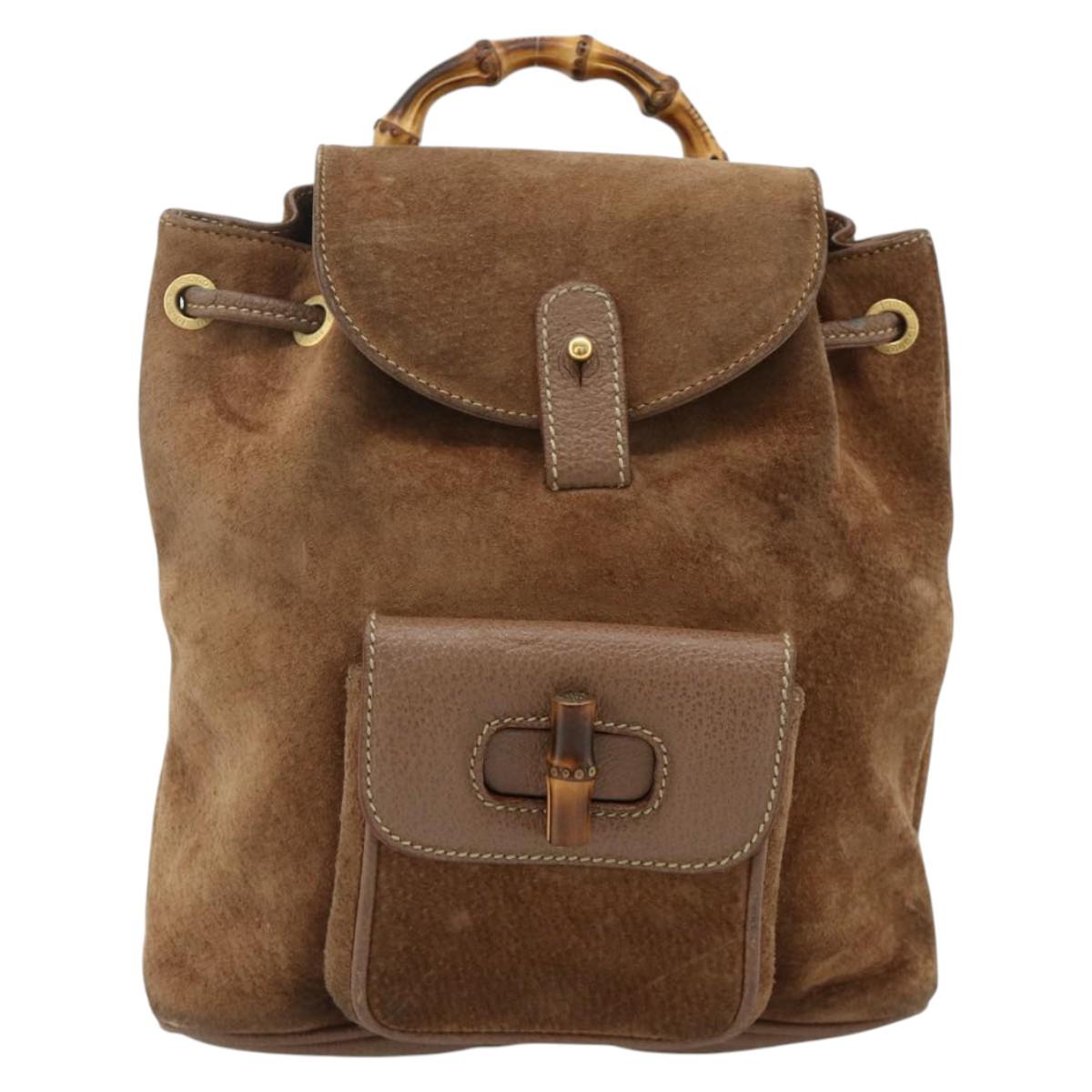GUCCI Bamboo Backpack Suede Brown Gold 003 3444 0030 Auth ep14134