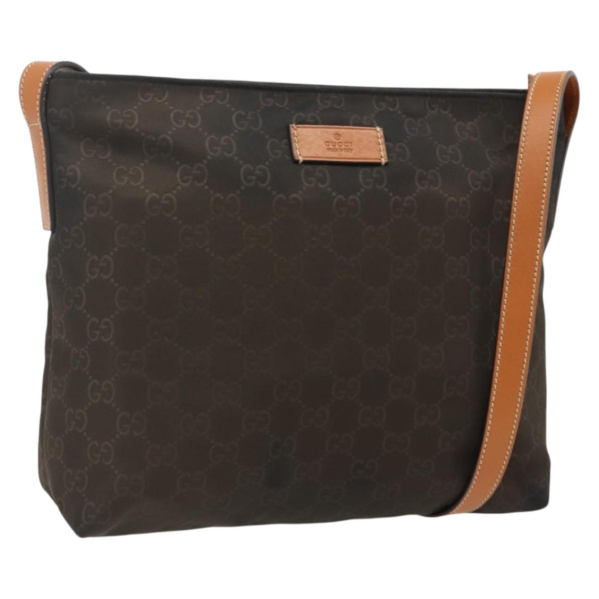 GUCCI GG Canvas Shoulder Bag Nylon Brown Silver 314529 Auth ep14151