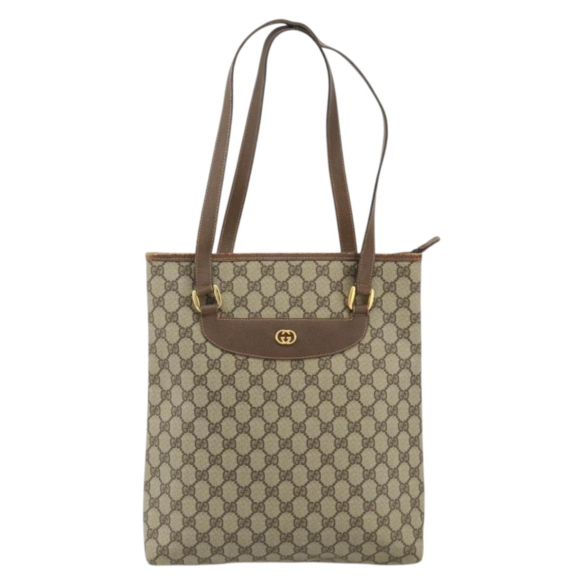 GUCCI GG Supreme Tote Bag PVC Beige Gold Auth ep14152