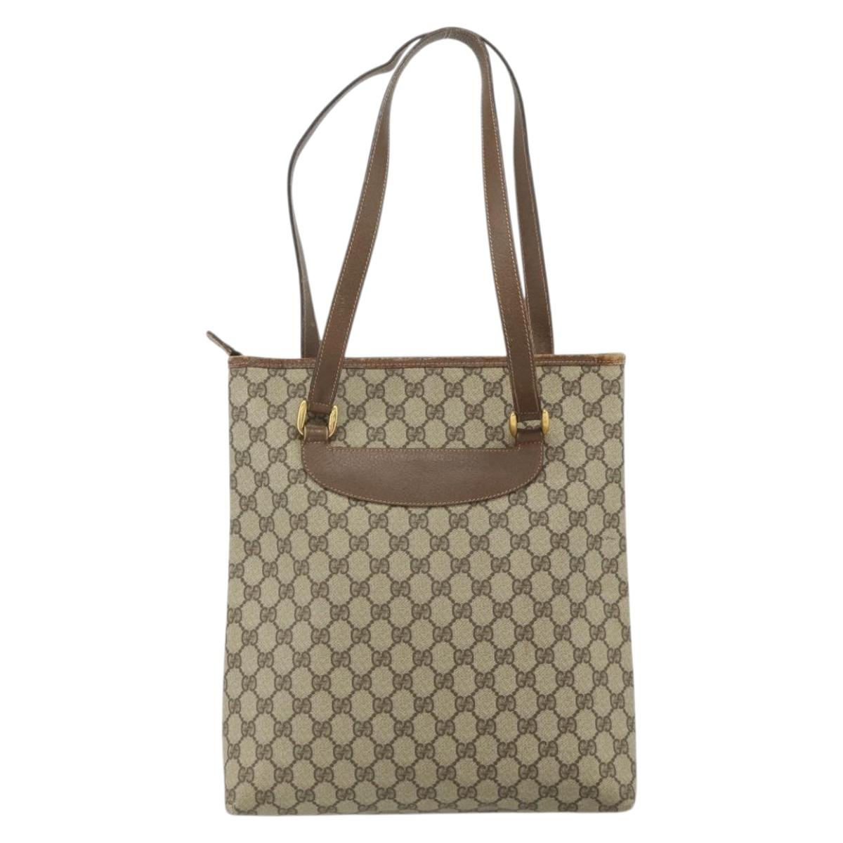 GUCCI GG Supreme Tote Bag PVC Beige Gold Auth ep14152