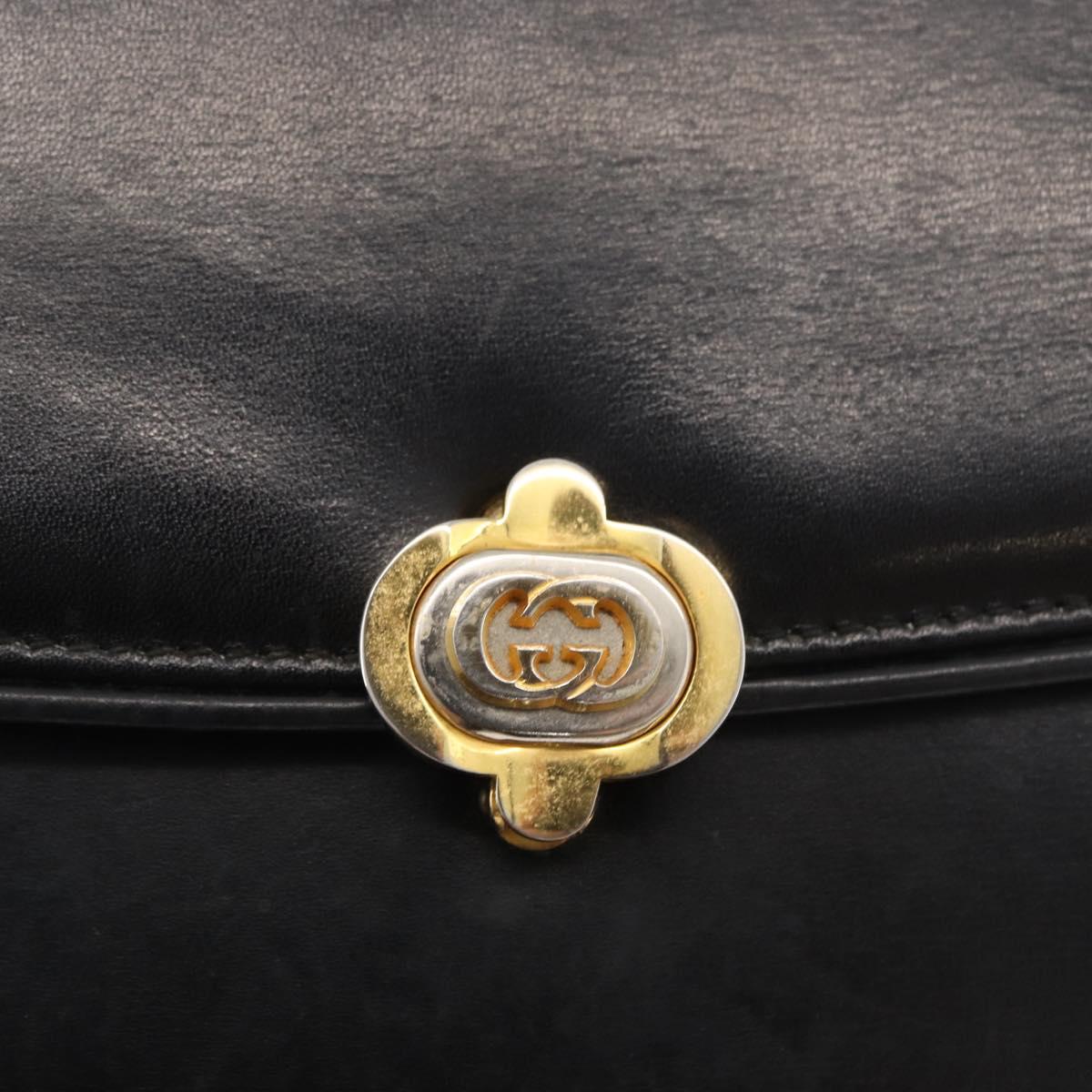 GUCCI Hand Bag Leather Black Gold Auth ep14155