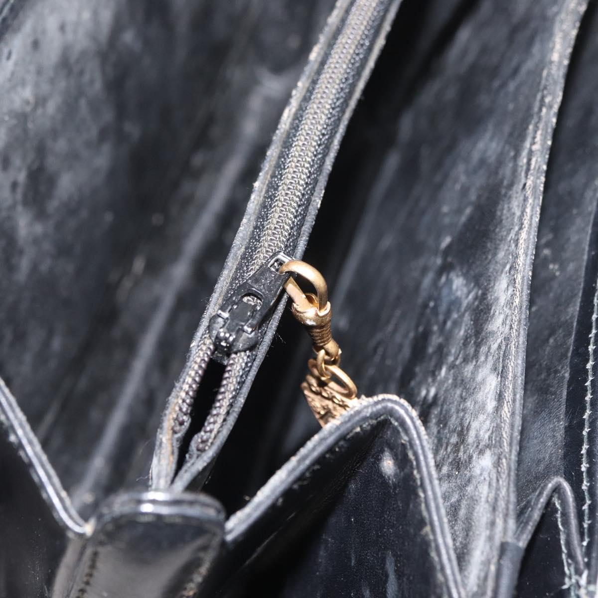 GUCCI Hand Bag Leather Black Gold Auth ep14155