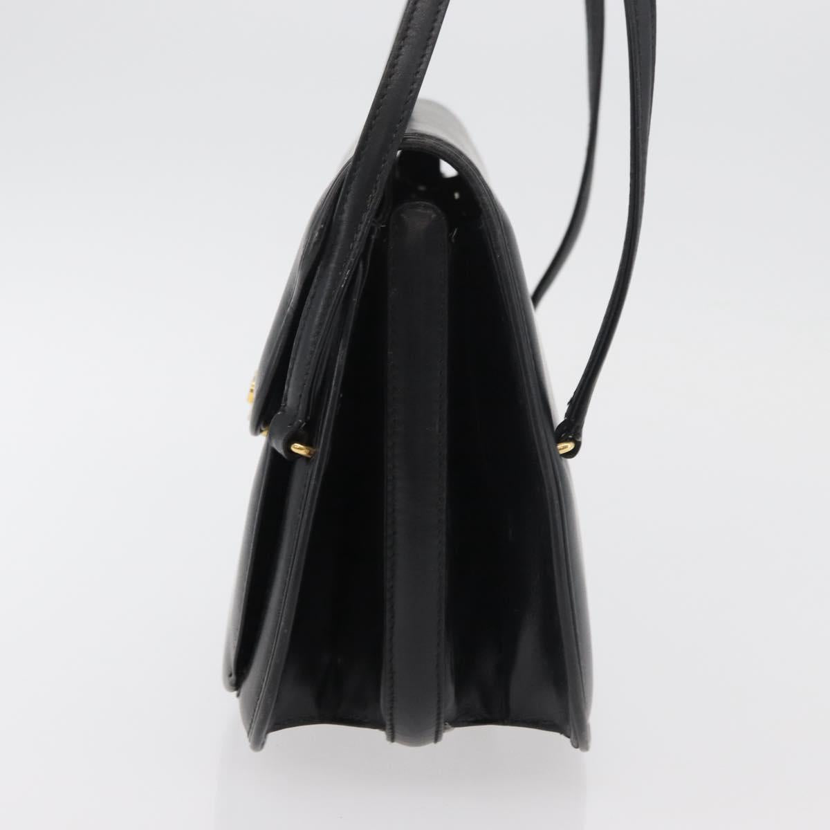 GUCCI Hand Bag Leather Black Gold Auth ep14155
