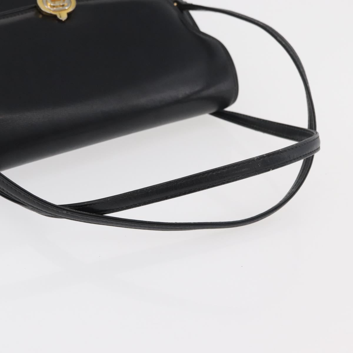 GUCCI Hand Bag Leather Black Gold Auth ep14155