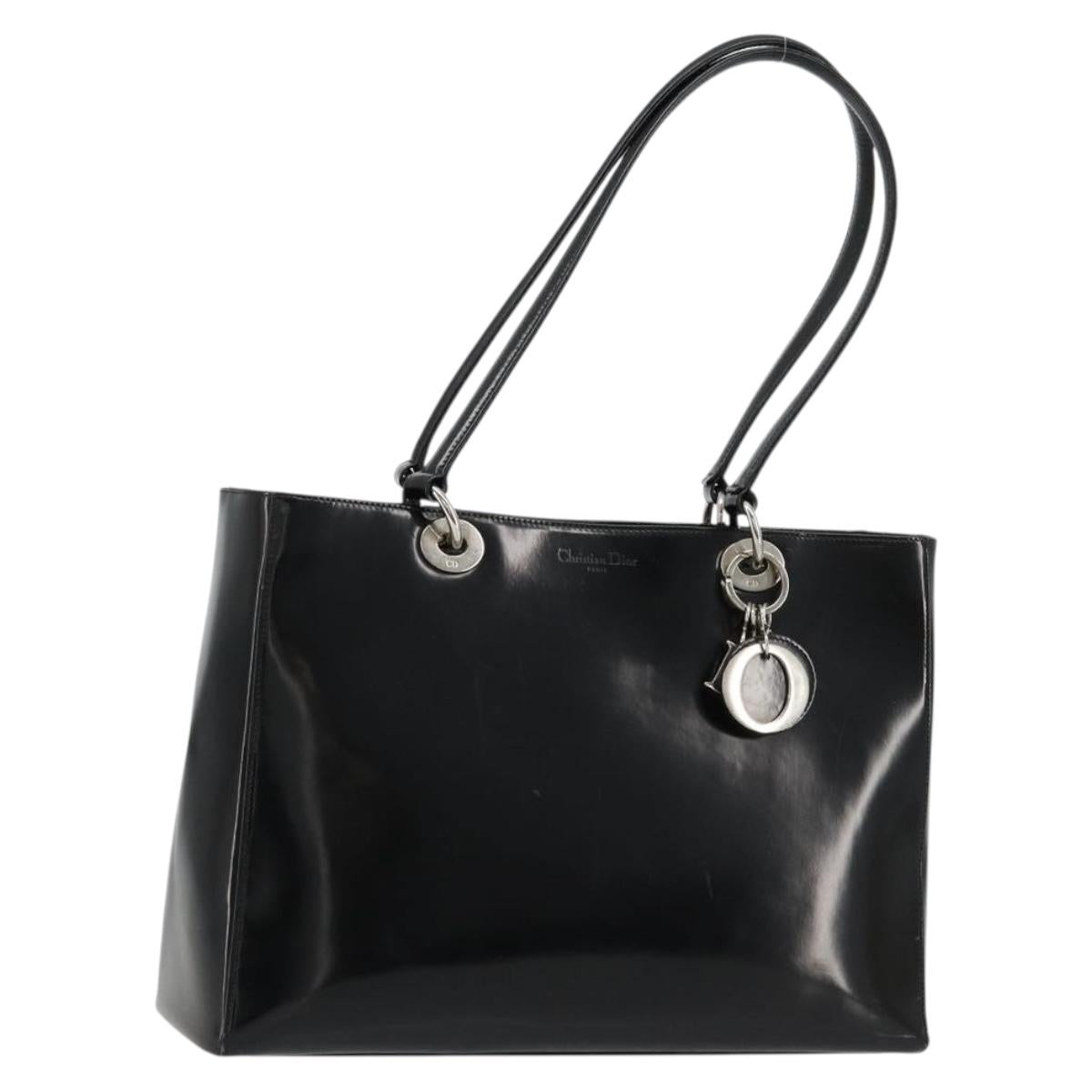 Christian Dior Tote Bag Patent leather Black Silver Auth ep14158