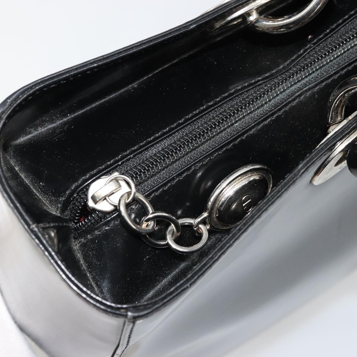 Christian Dior Tote Bag Patent leather Black Silver Auth ep14158