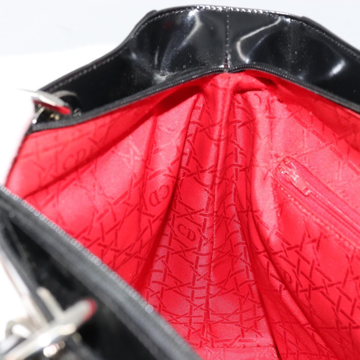 Christian Dior Tote Bag Patent leather Black Silver Auth ep14158