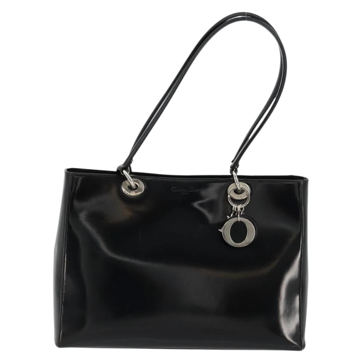 Christian Dior Tote Bag Patent leather Black Silver Auth ep14158