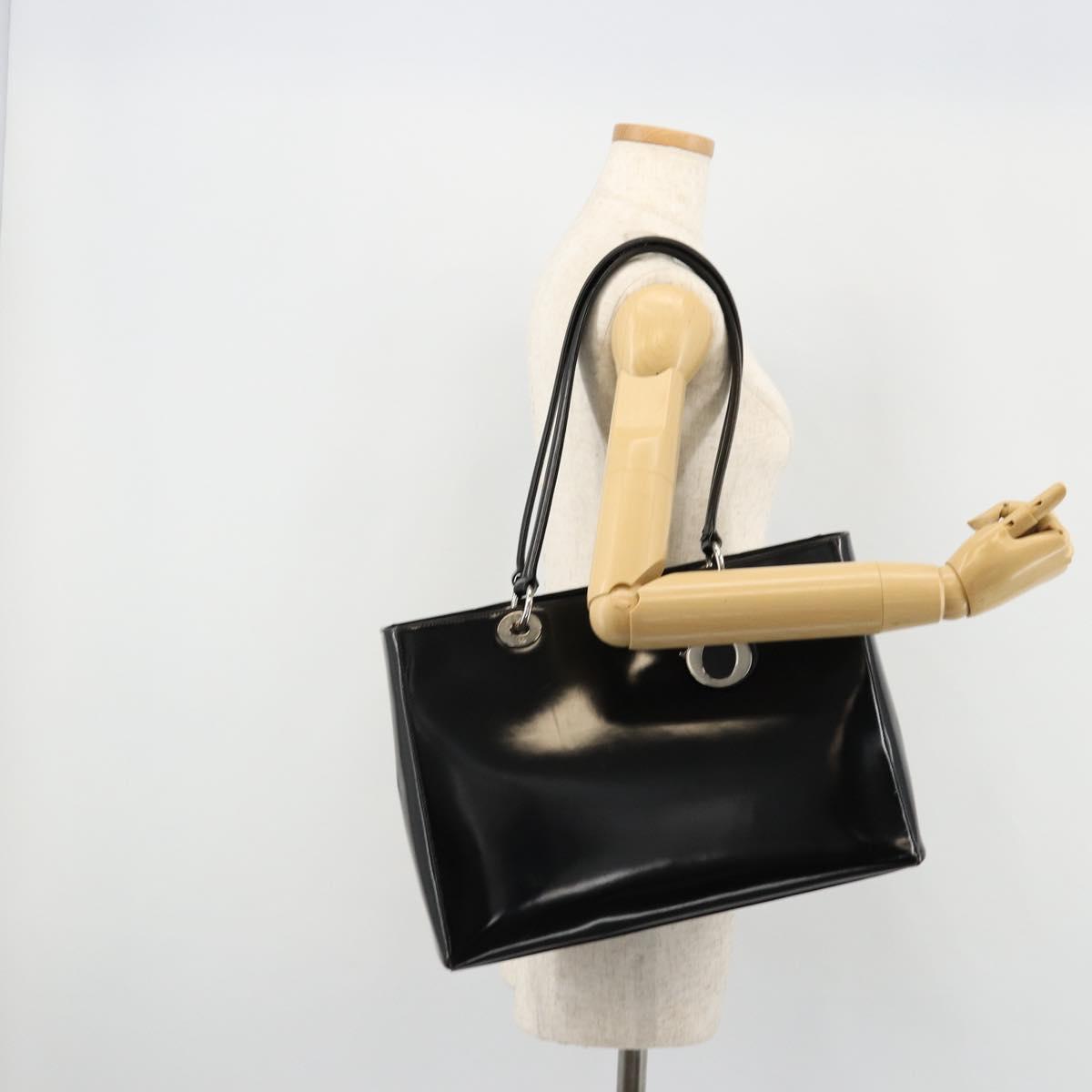 Christian Dior Tote Bag Patent leather Black Silver Auth ep14158