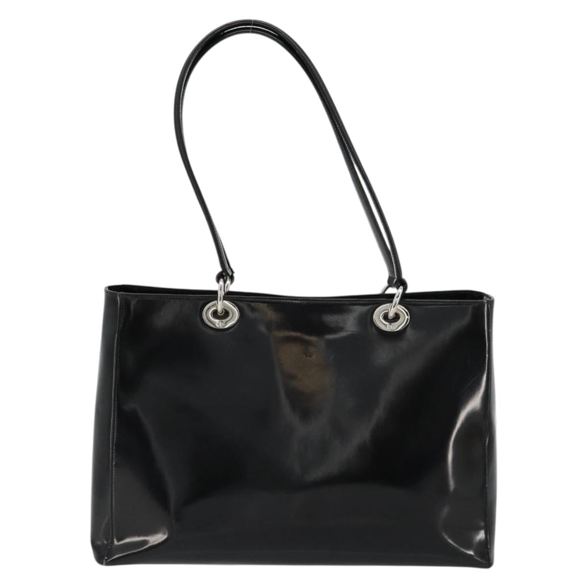 Christian Dior Tote Bag Patent leather Black Silver Auth ep14158