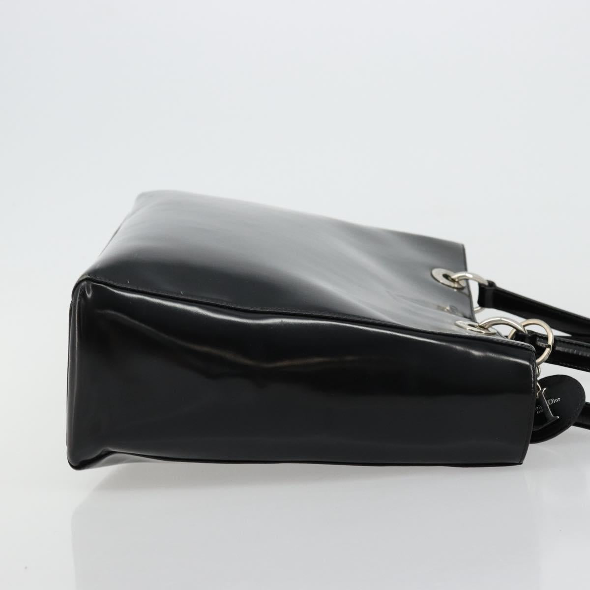 Christian Dior Tote Bag Patent leather Black Silver Auth ep14158