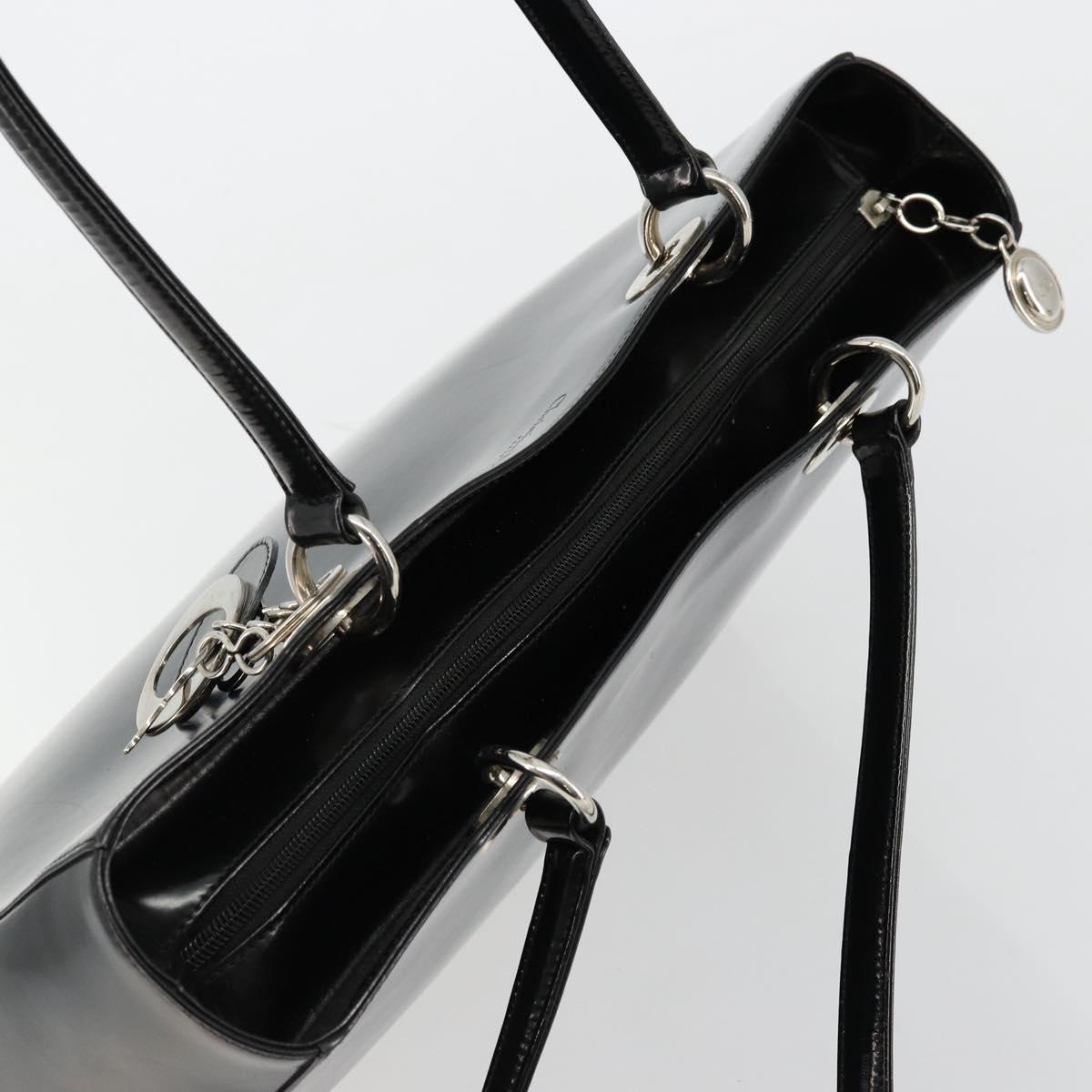 Christian Dior Tote Bag Patent leather Black Silver Auth ep14158