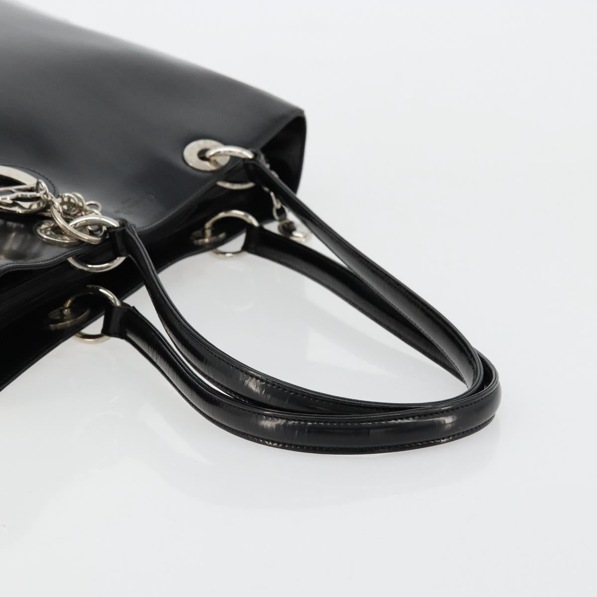 Christian Dior Tote Bag Patent leather Black Silver Auth ep14158