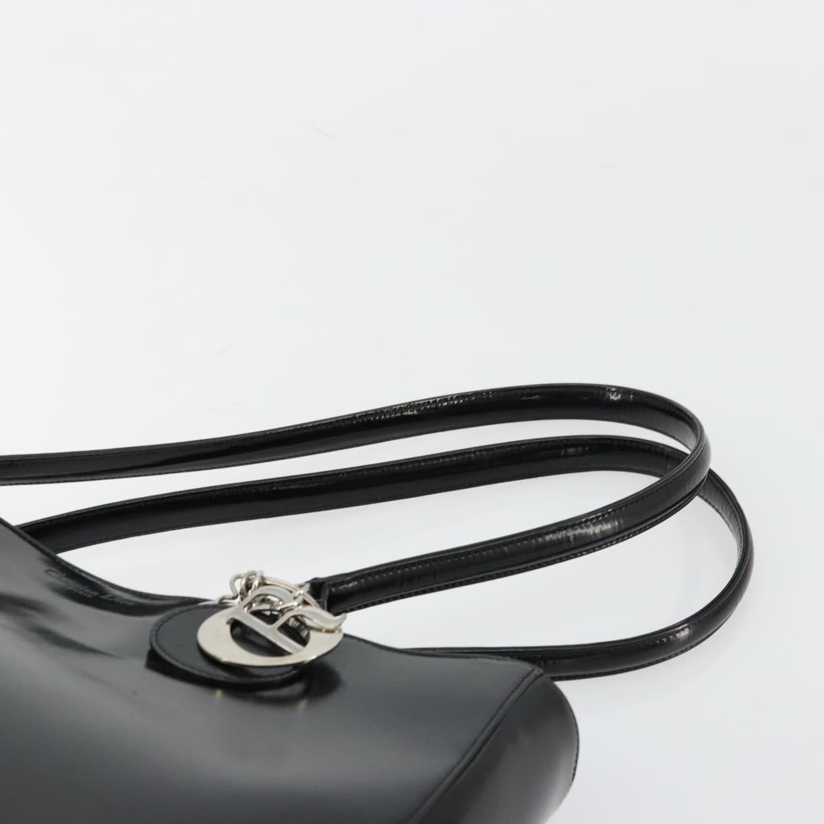 Christian Dior Tote Bag Patent leather Black Silver Auth ep14158