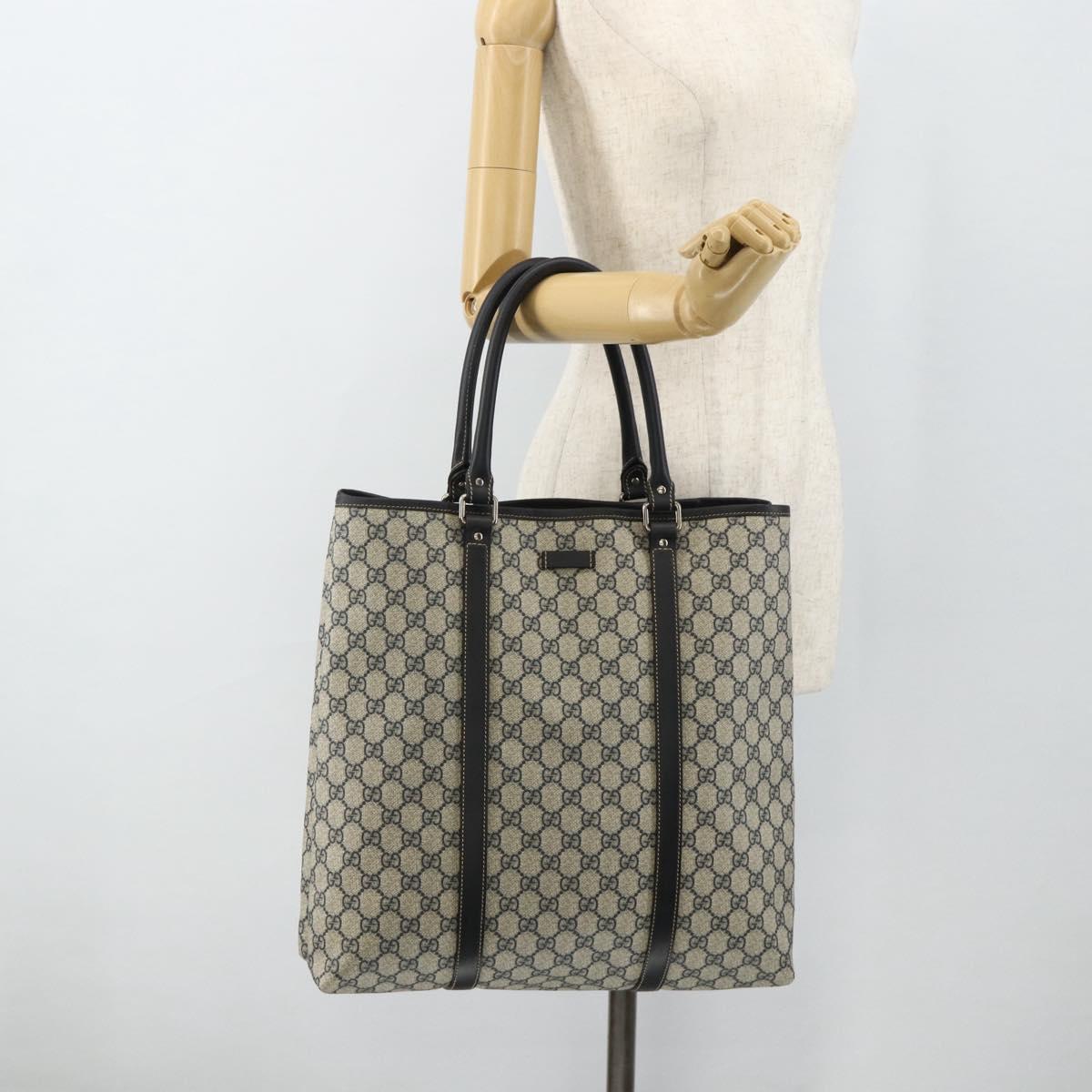 GUCCI GG Supreme Tote Bag PVC Navy Silver 223668 Auth ep14163A