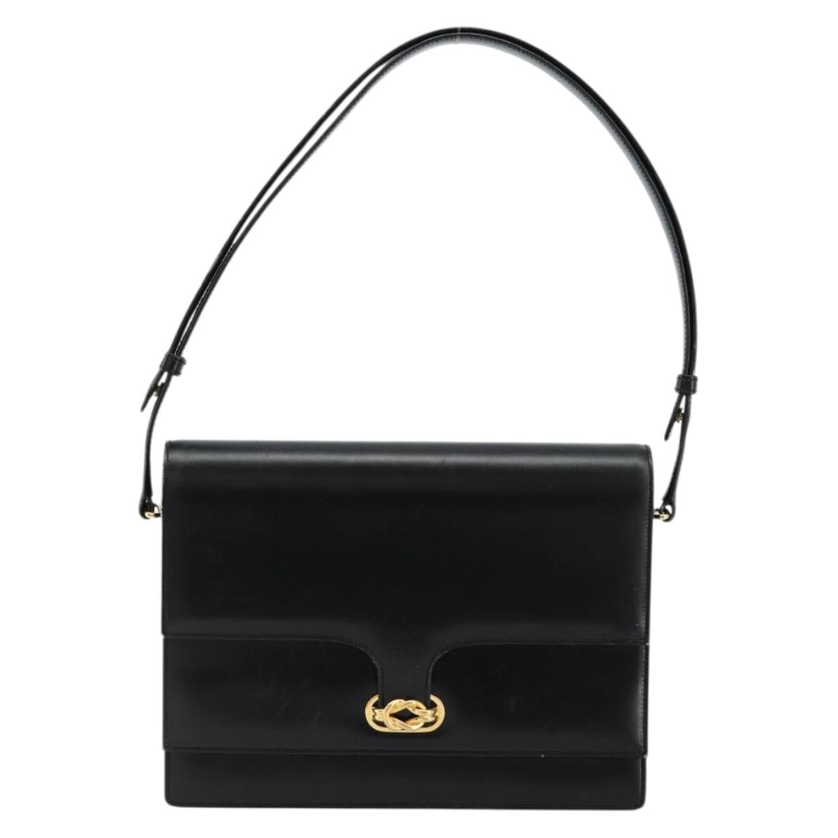 GUCCI Shoulder Bag Leather Black Gold Auth ep14164