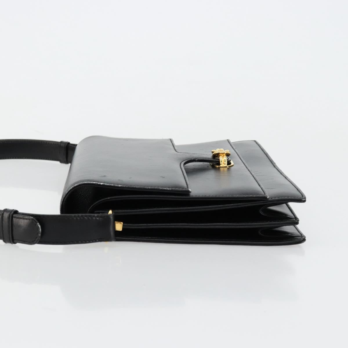 GUCCI Shoulder Bag Leather Black Gold Auth ep14164