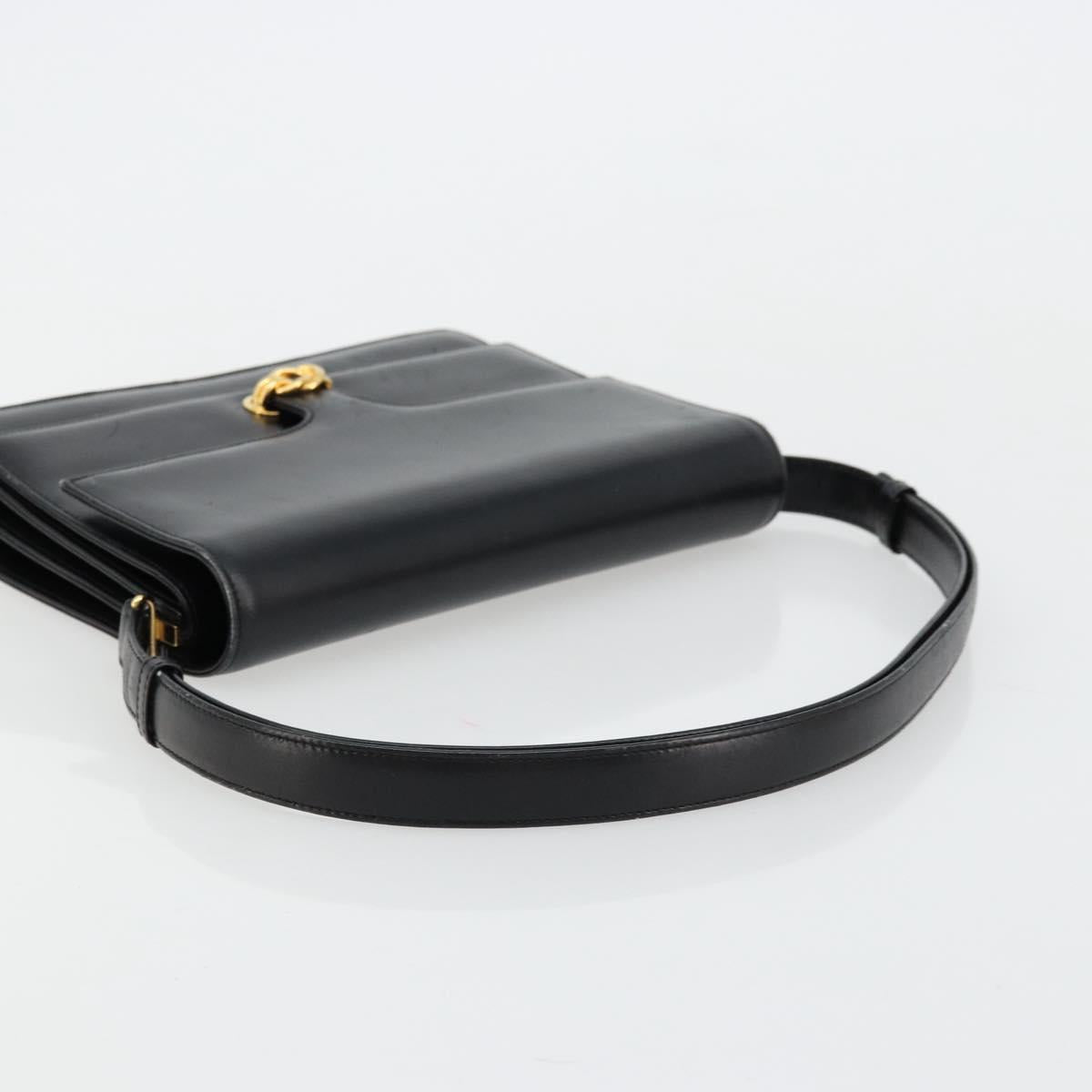 GUCCI Shoulder Bag Leather Black Gold Auth ep14164