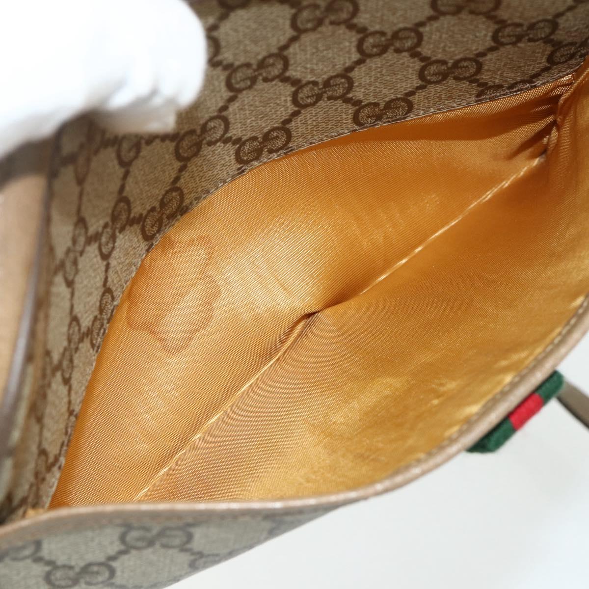 GUCCI GG Supreme Web Sherry Line Bag PVC Beige Gold 116 02 089 Auth ep14174