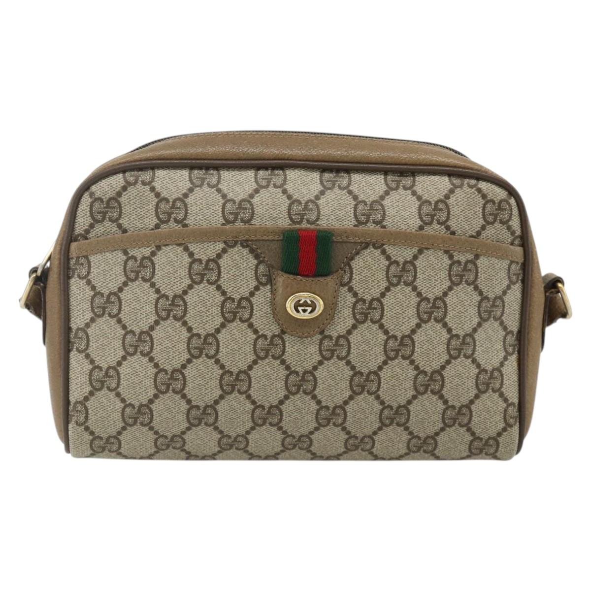 GUCCI GG Supreme Web Sherry Line Bag PVC Beige Gold 116 02 089 Auth ep14174