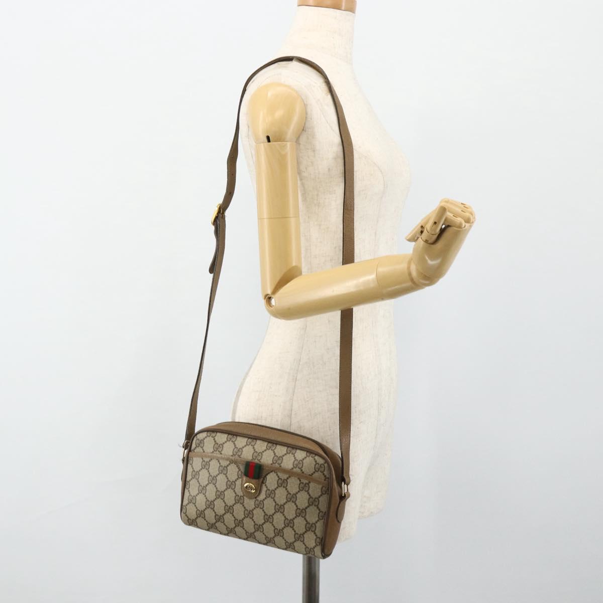 GUCCI GG Supreme Web Sherry Line Bag PVC Beige Gold 116 02 089 Auth ep14174