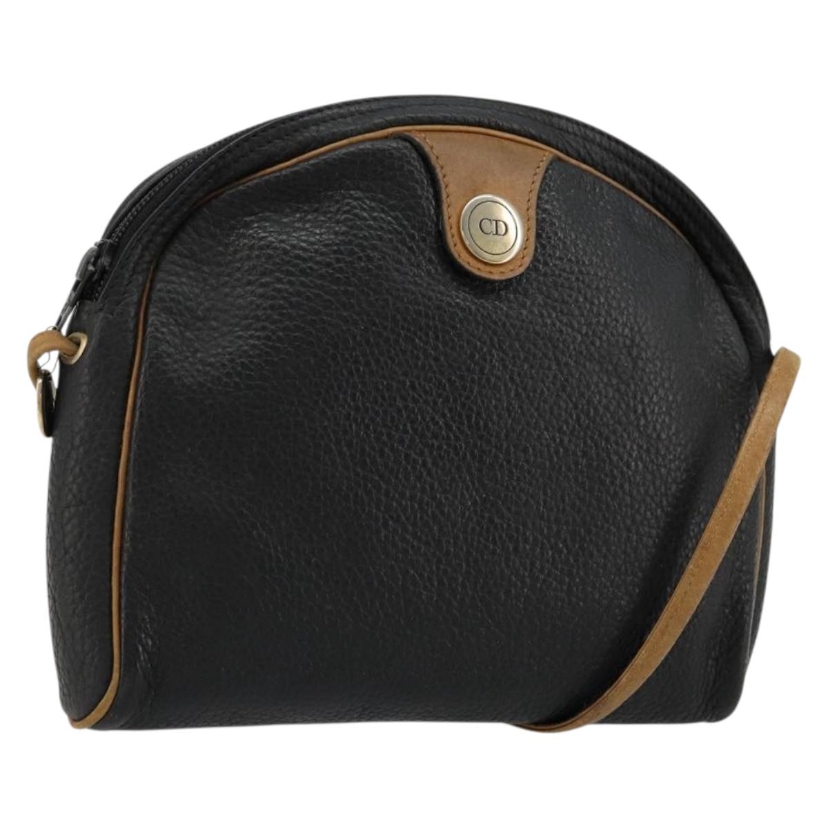 Christian Dior Shoulder Bag Leather Black Gold Auth ep14178