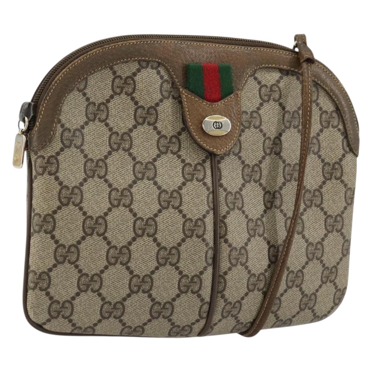 GUCCI GG Supreme Web Sherry Line Bag PVC Beige Gold 98 02 047 Auth ep14179