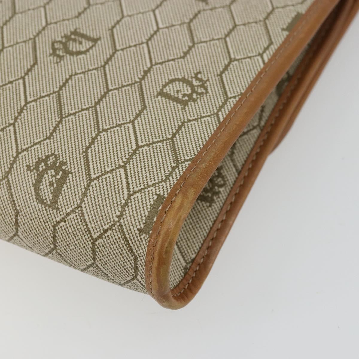 Christian Dior Honeycomb Canvas Chain Shoulder Bag PVC Beige Gold Auth ep14180