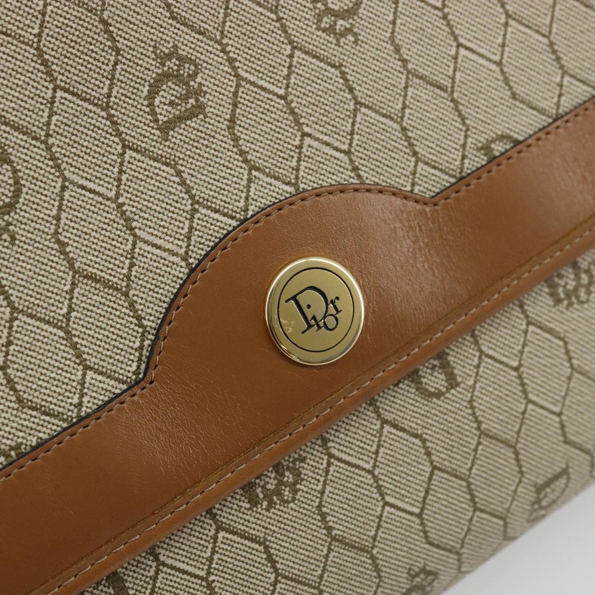 Christian Dior Honeycomb Canvas Chain Shoulder Bag PVC Beige Gold Auth ep14180