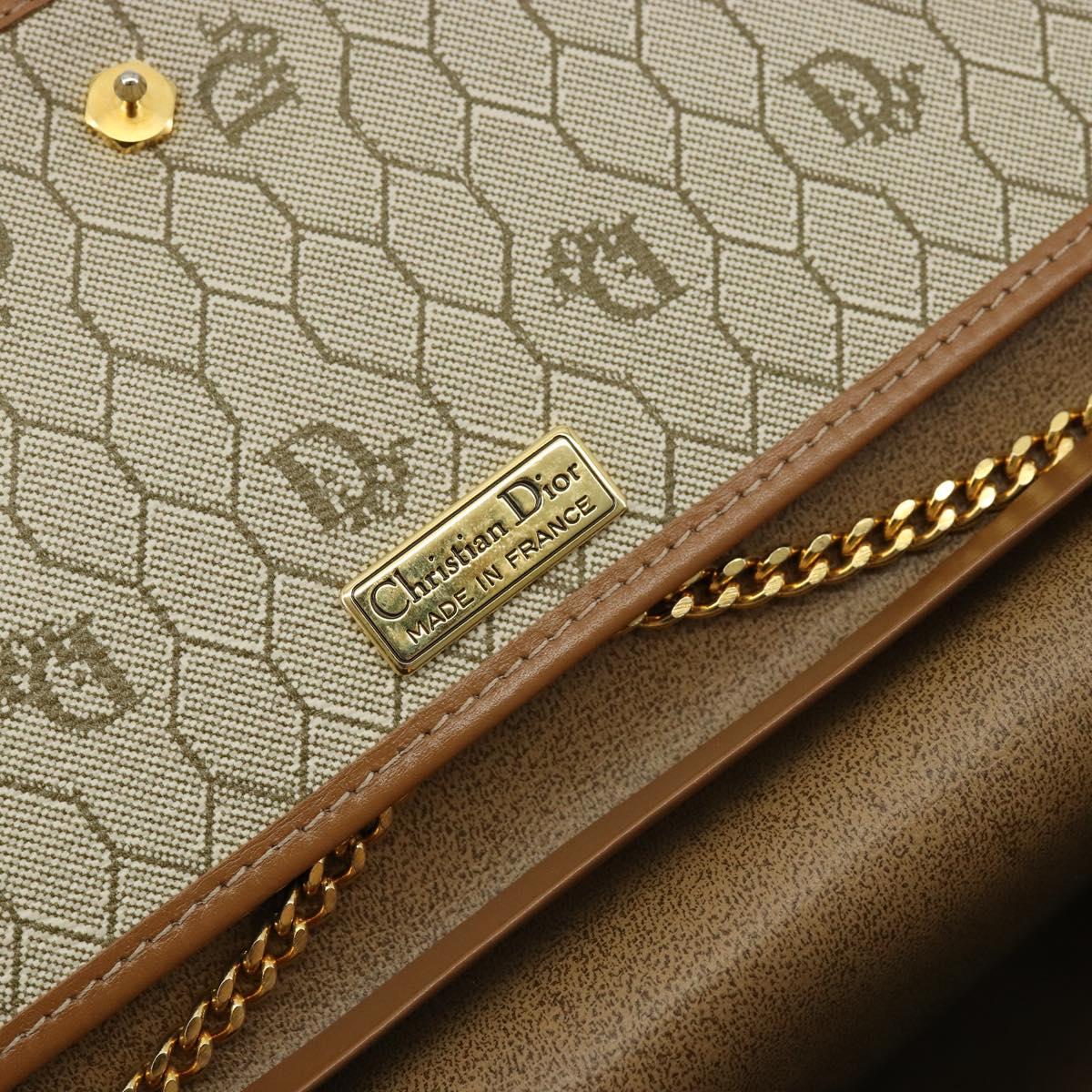 Christian Dior Honeycomb Canvas Chain Shoulder Bag PVC Beige Gold Auth ep14180