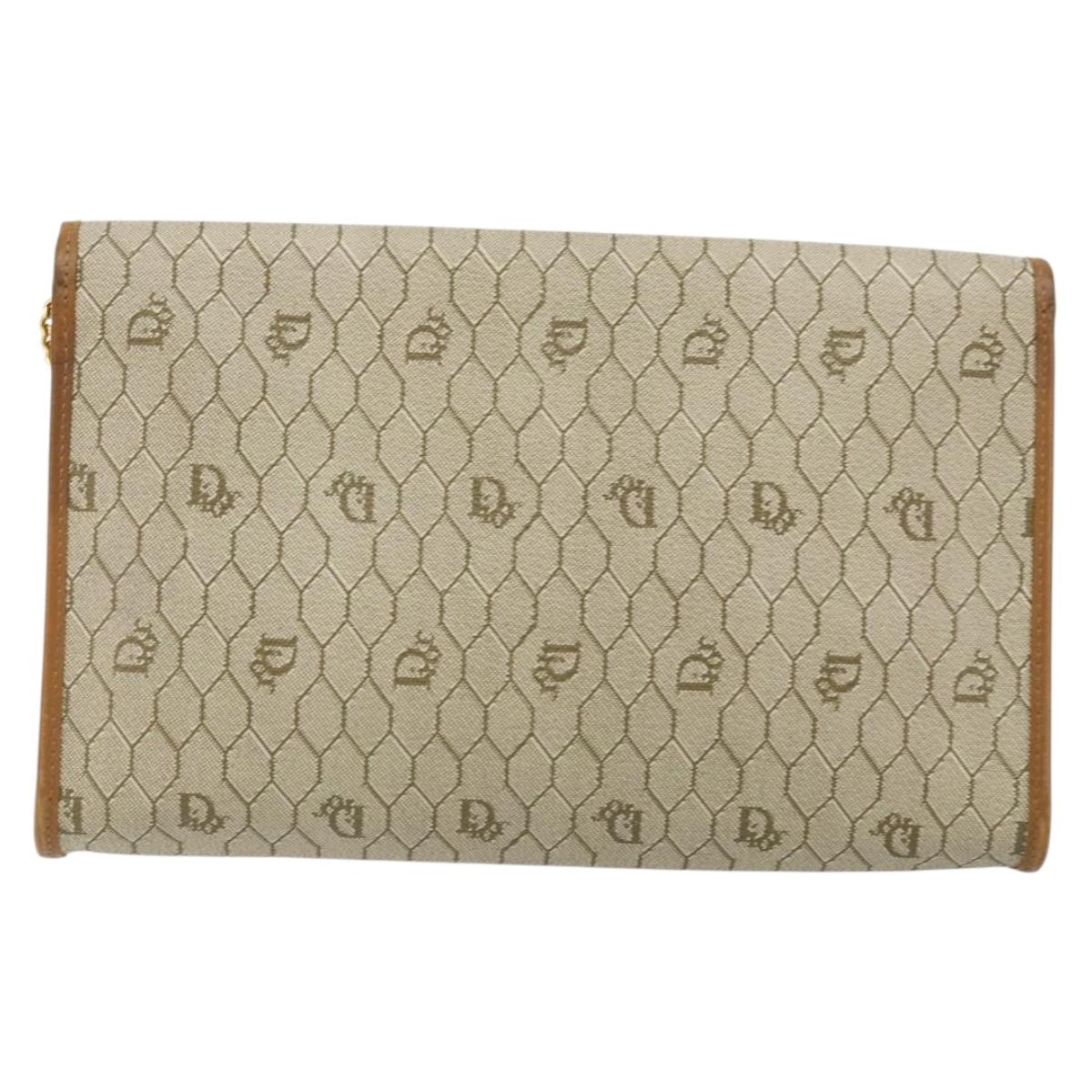 Christian Dior Honeycomb Canvas Chain Shoulder Bag PVC Beige Gold Auth ep14180