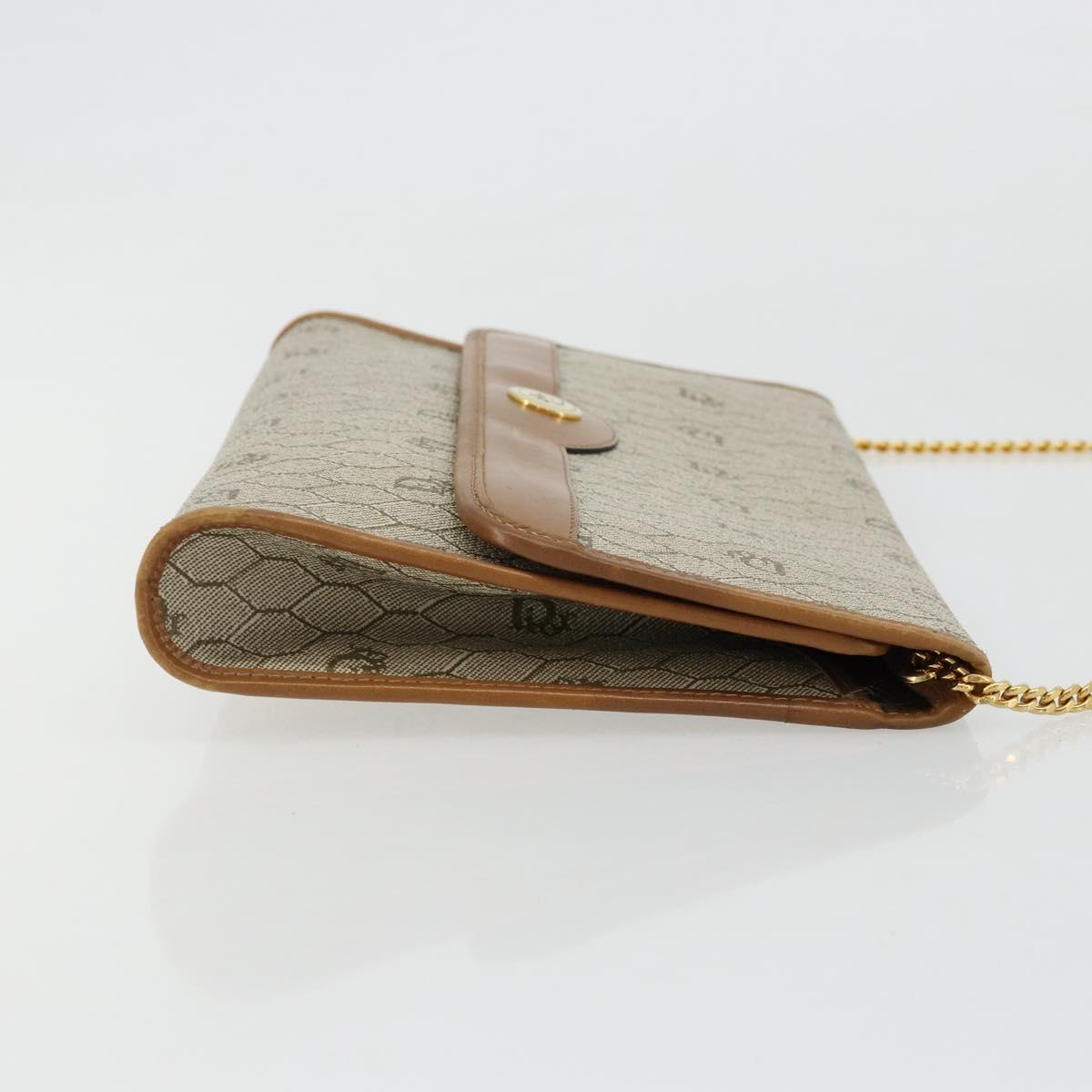 Christian Dior Honeycomb Canvas Chain Shoulder Bag PVC Beige Gold Auth ep14180