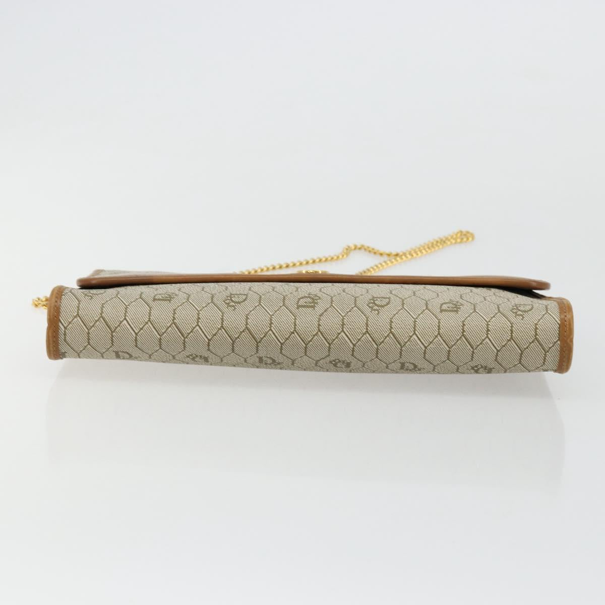 Christian Dior Honeycomb Canvas Chain Shoulder Bag PVC Beige Gold Auth ep14180