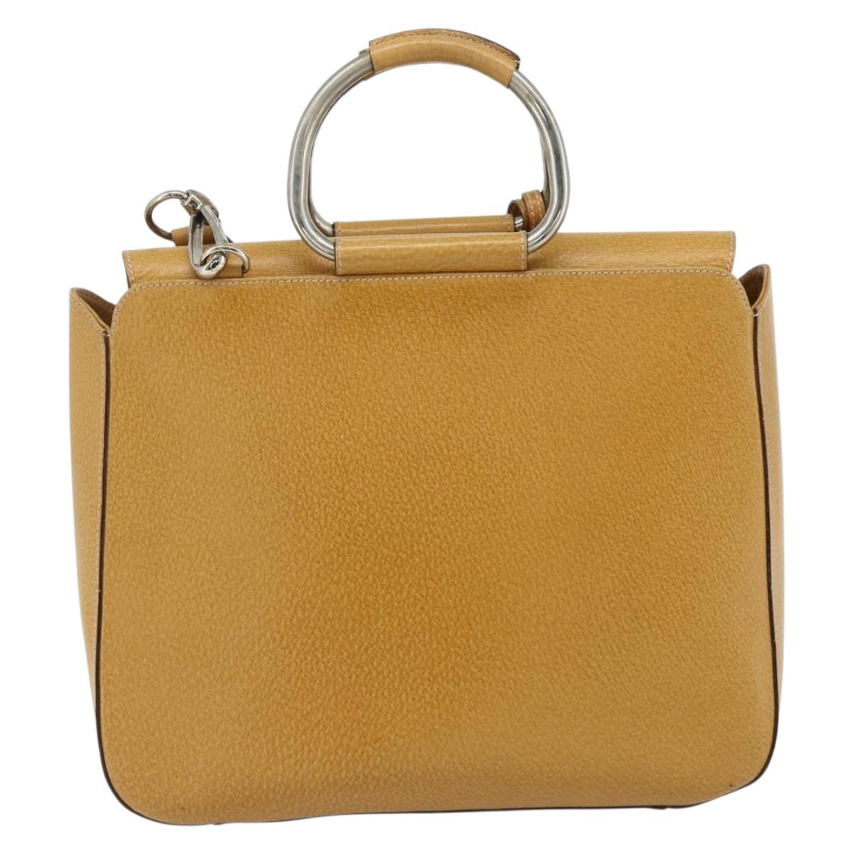 GUCCI Hand Bag Leather 2way Yellow Silver Auth ep14181
