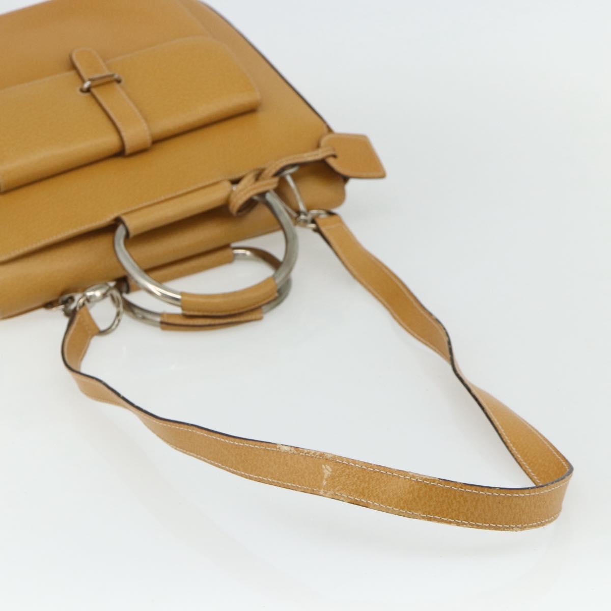 GUCCI Hand Bag Leather 2way Yellow Silver Auth ep14181