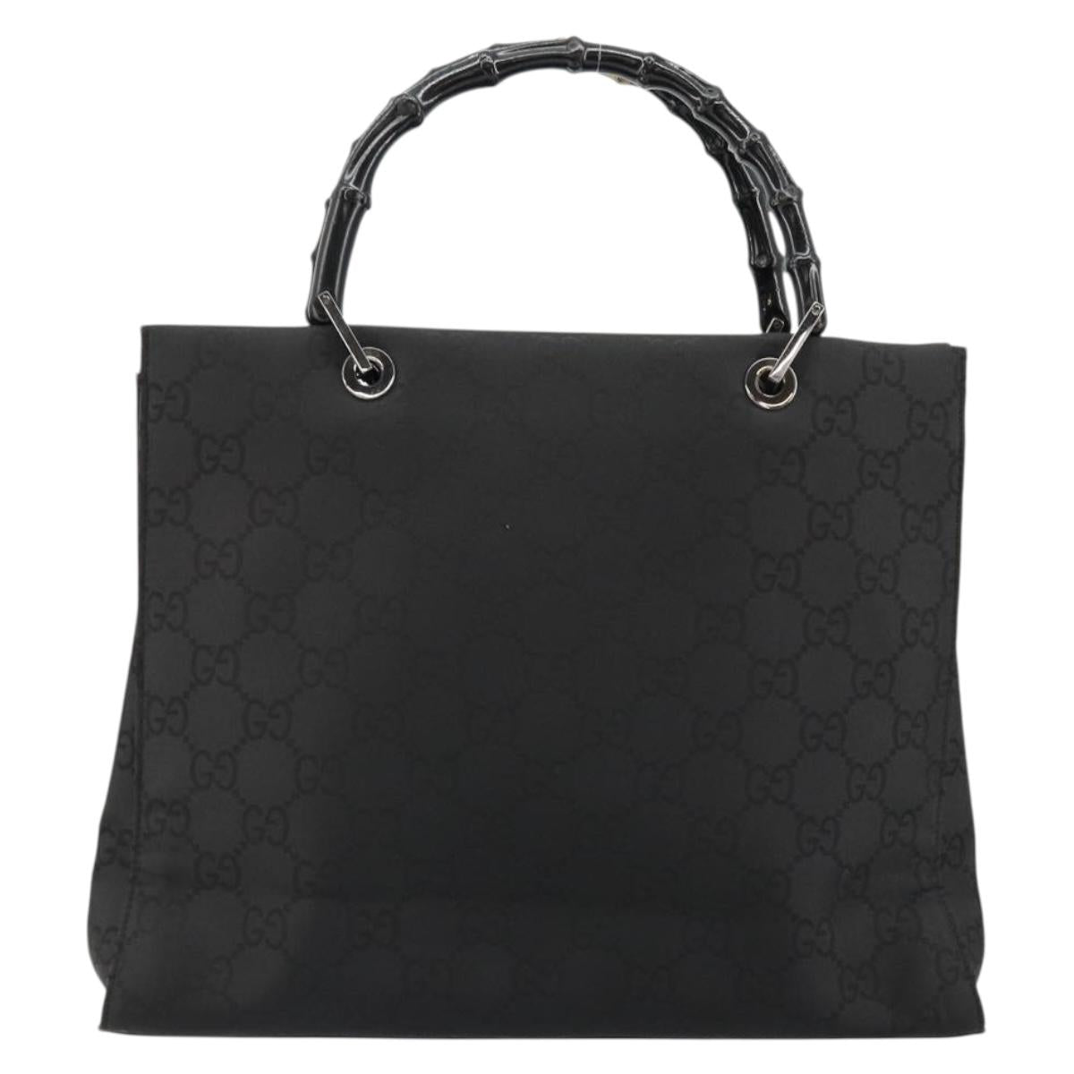 GUCCI GG Canvas Bamboo Hand Bag Nylon Black Silver 002 1010 Auth ep14182