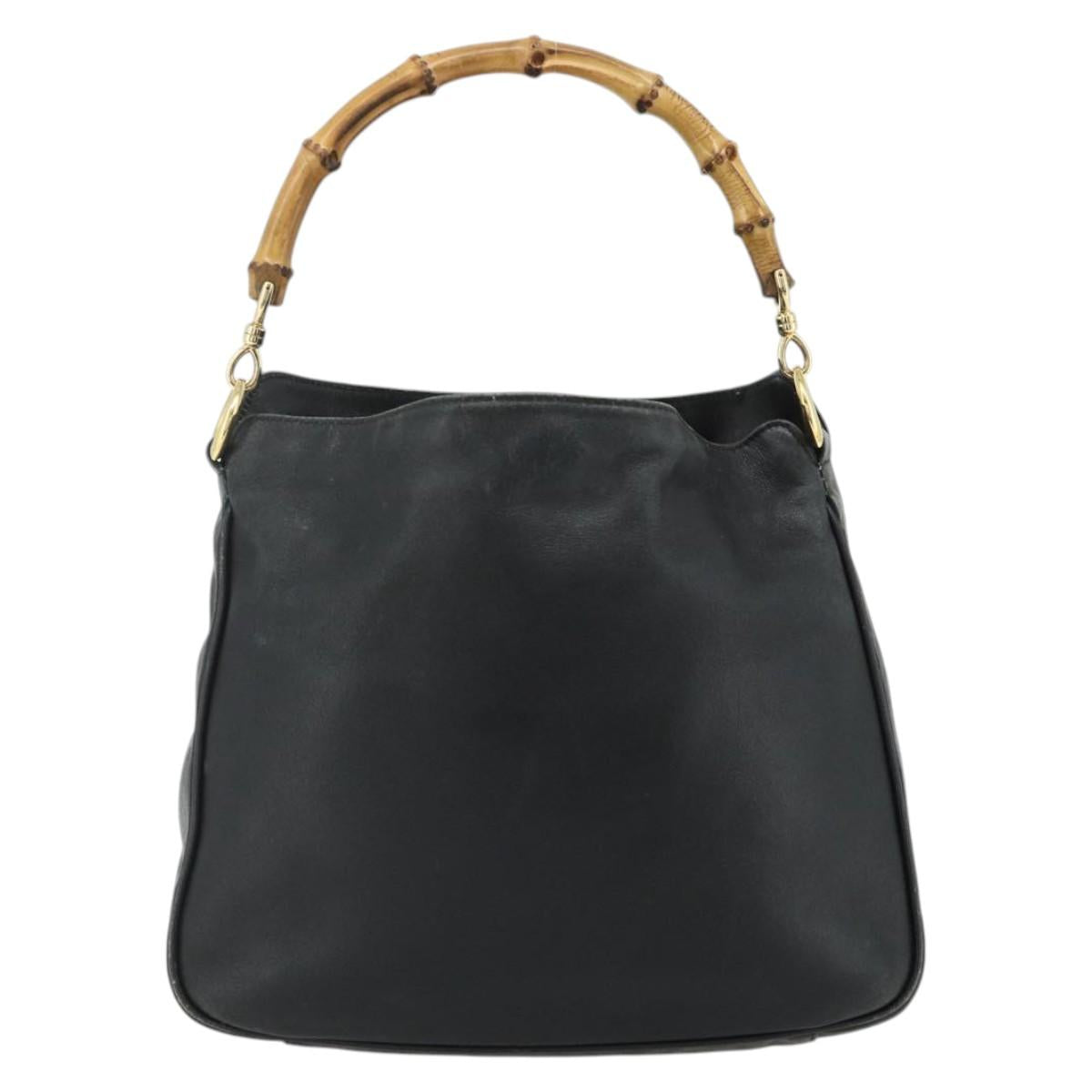 GUCCI Bamboo Hand Bag Leather Black Gold 001 2404 Auth ep14183