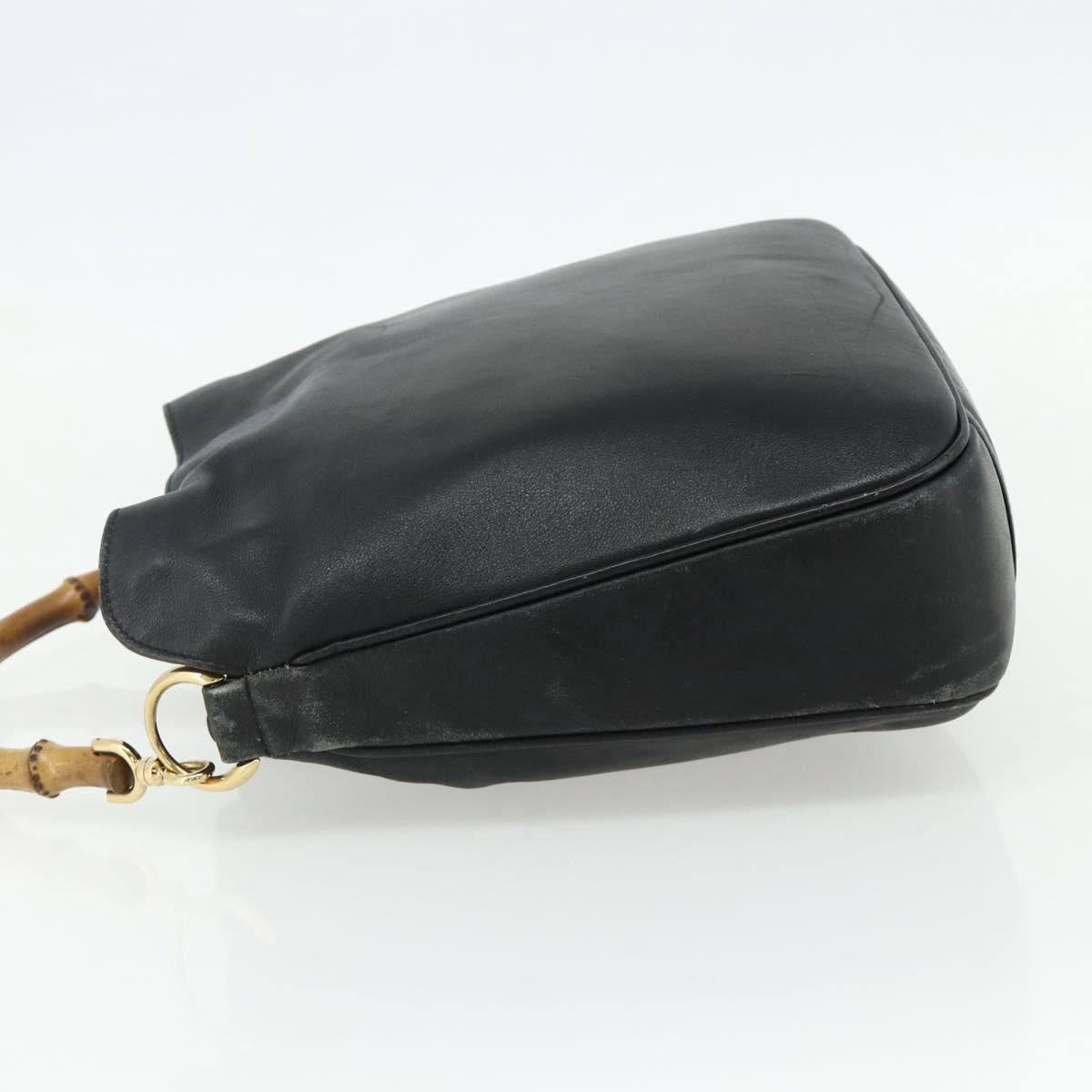GUCCI Bamboo Hand Bag Leather Black Gold 001 2404 Auth ep14183
