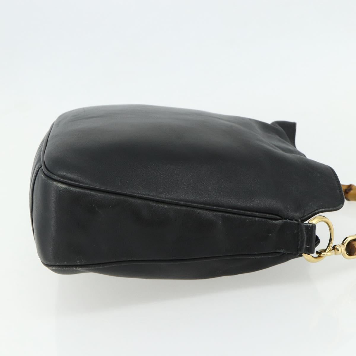 GUCCI Bamboo Hand Bag Leather Black Gold 001 2404 Auth ep14183