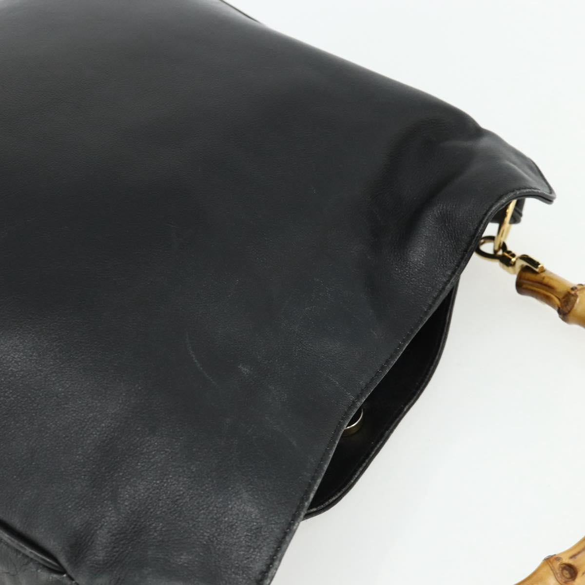 GUCCI Bamboo Hand Bag Leather Black Gold 001 2404 Auth ep14183