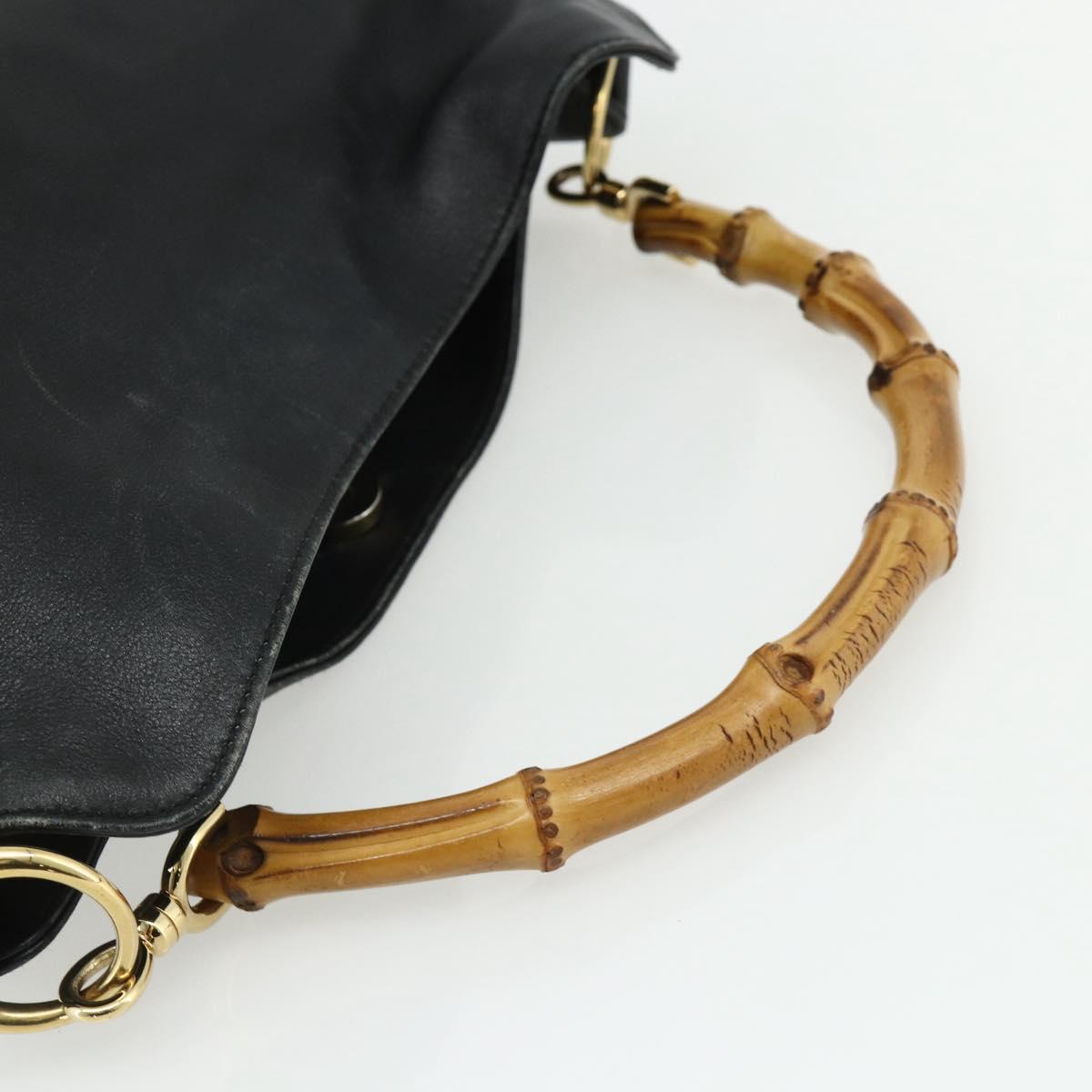 GUCCI Bamboo Hand Bag Leather Black Gold 001 2404 Auth ep14183