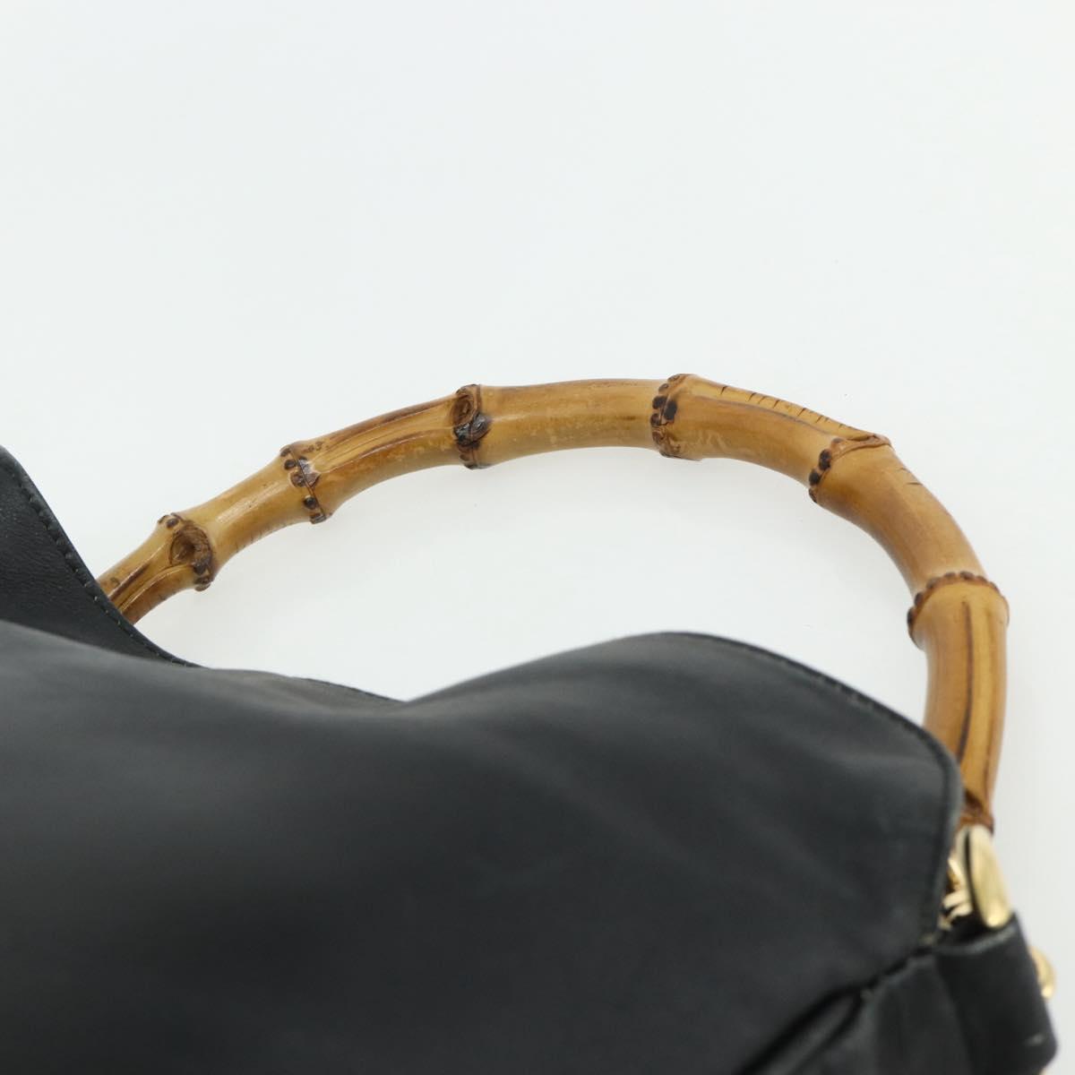 GUCCI Bamboo Hand Bag Leather Black Gold 001 2404 Auth ep14183