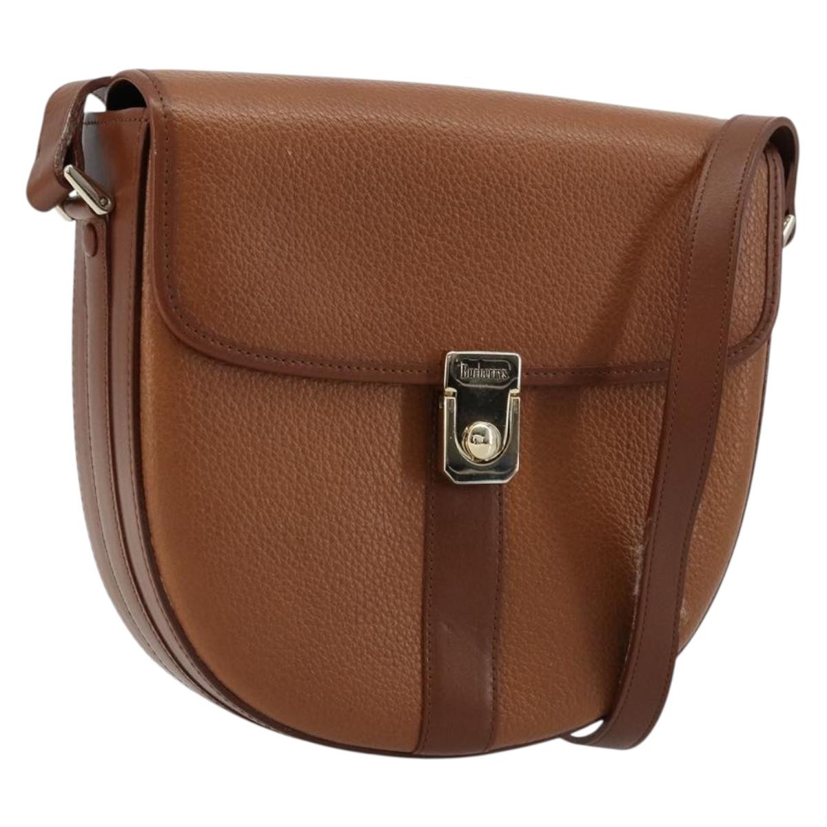 Burberrys Shoulder Bag Leather Brown Gold Auth ep14186